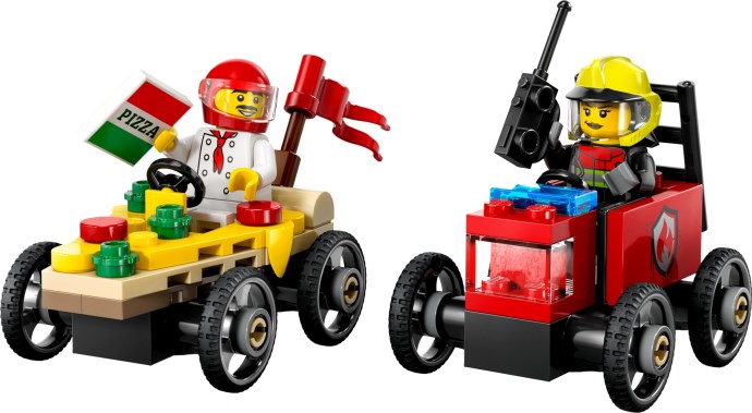 Zdjęcie galerii dla zestawu LEGO City Zestaw wyścigówek: pizza wóz strażacki 60458 Kucharz strażak
