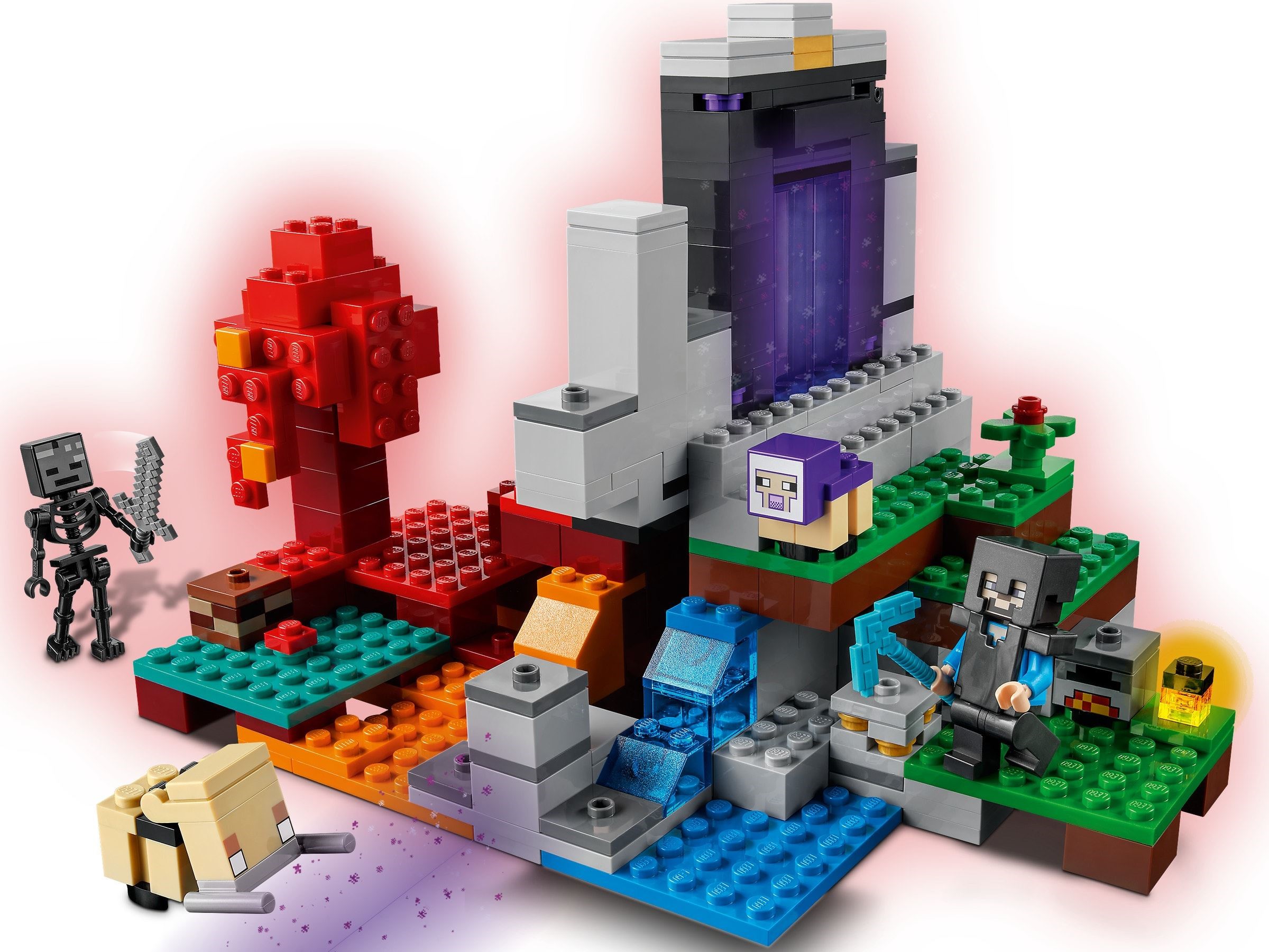 Zdjęcie galerii dla zestawu klocki LEGO Minecraft 21172 Zniszczony portal szkielet steve owca