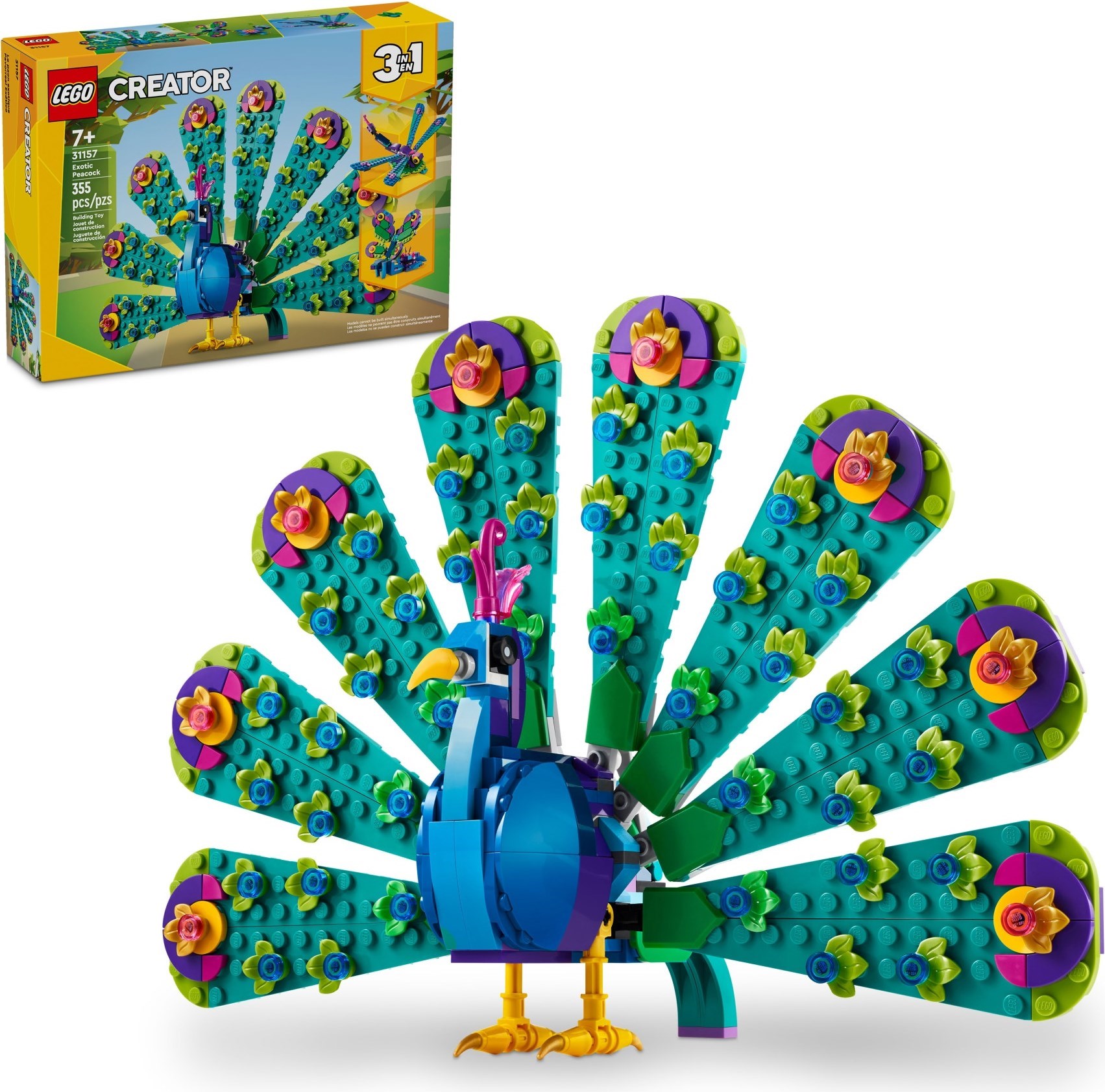 Zdjęcie galerii dla zestawu klocki LEGO Creator 3 w 1 31157 Egzotyczny paw motyl ważka